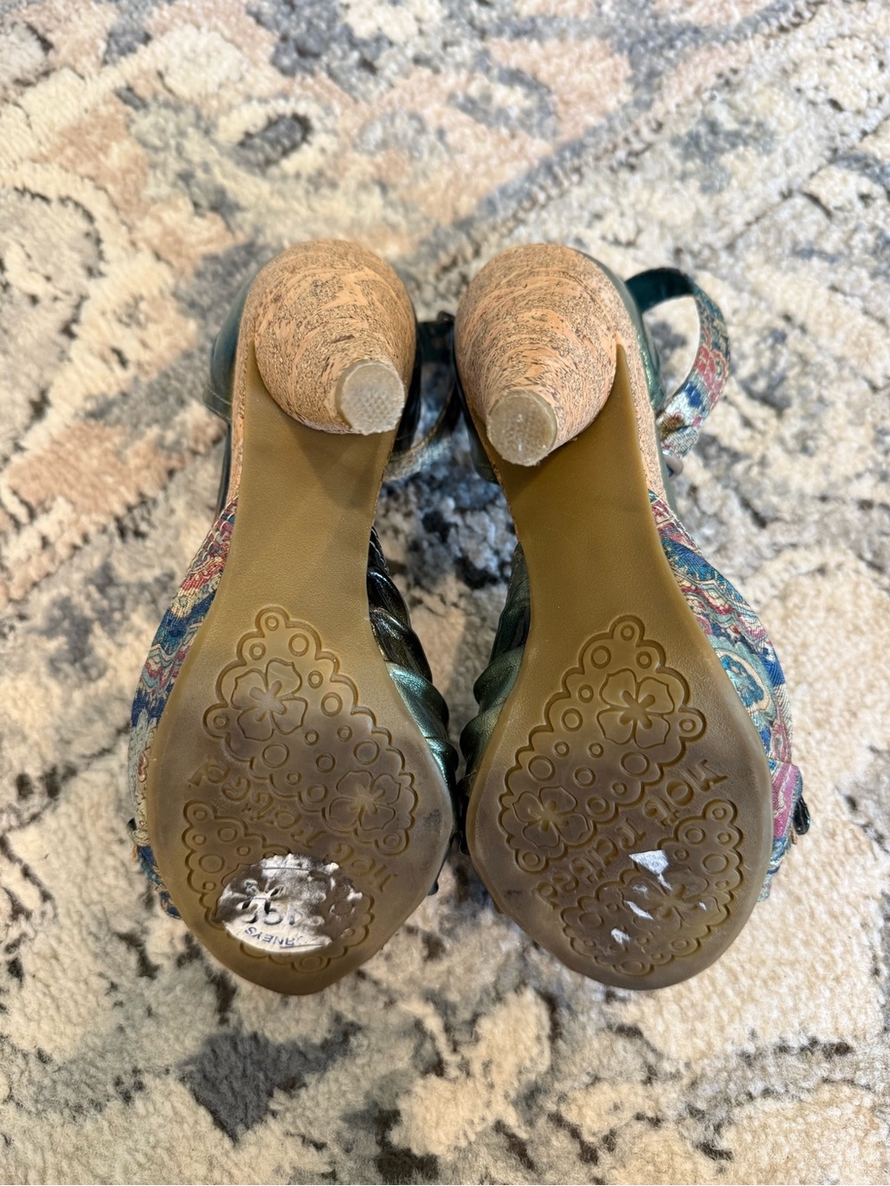 Not Rated Green Paisley Cork Platform Heels with Buckle - Picture 5 of 5